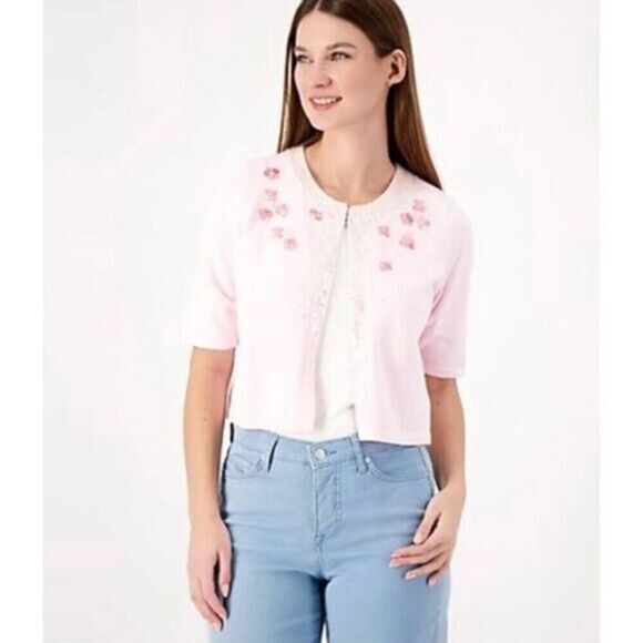 NWT Isaac Mizrahi Plus Size Bright White Embellished Cardigan Sweater - Size 2XL - Picture 1 of 8